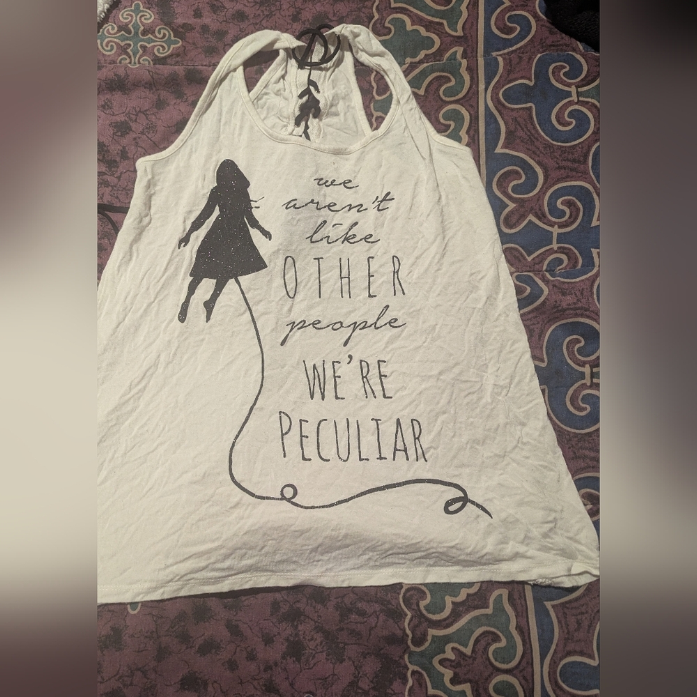 White Graphic Tank Top with Black Print